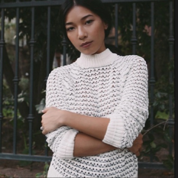 Margaret O’Leary Cotton Blend Mock Neck Open Knit Pullover Sweater Black Medium - Picture 12 of 16